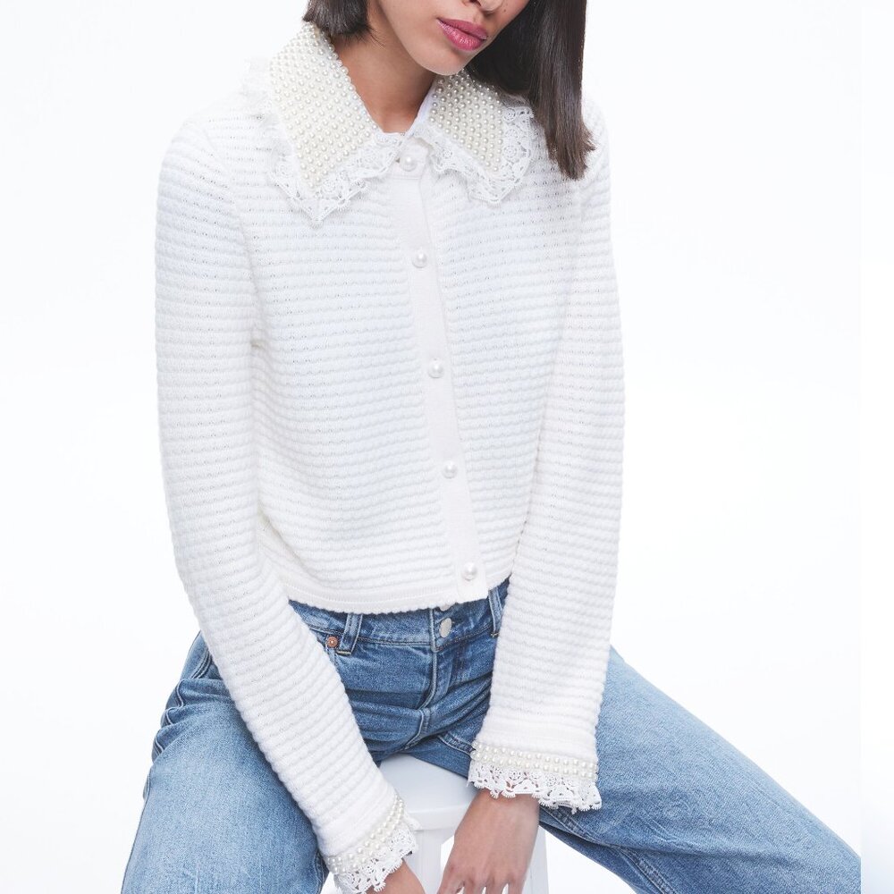 Alice+Olivia Noella Embellished Collared Cardigan